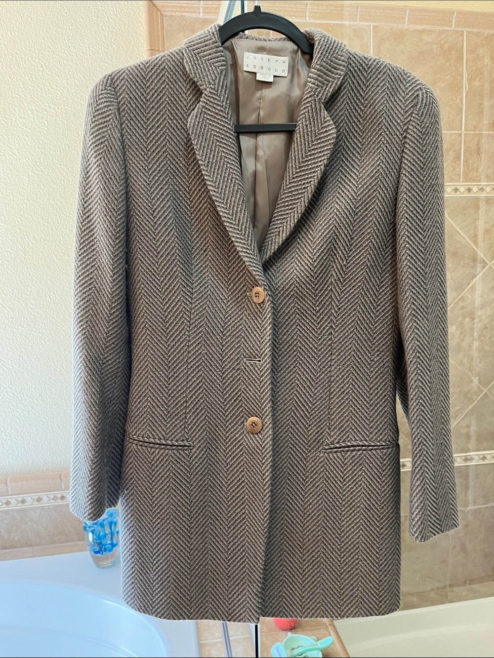 Joseph Abboud Taupe Herringbone Single-Breasted Blazer